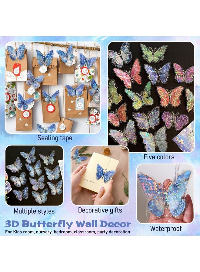 RAINBOW WSK 50 PCs Butterfly Wall Decor Cute Fairy Butterflies Wall Stickers 3D Butterflies for Birthday Cake Wedding Party Craft Room Decor Removable DIY Wall Decals sm- (Blue) - Image 2