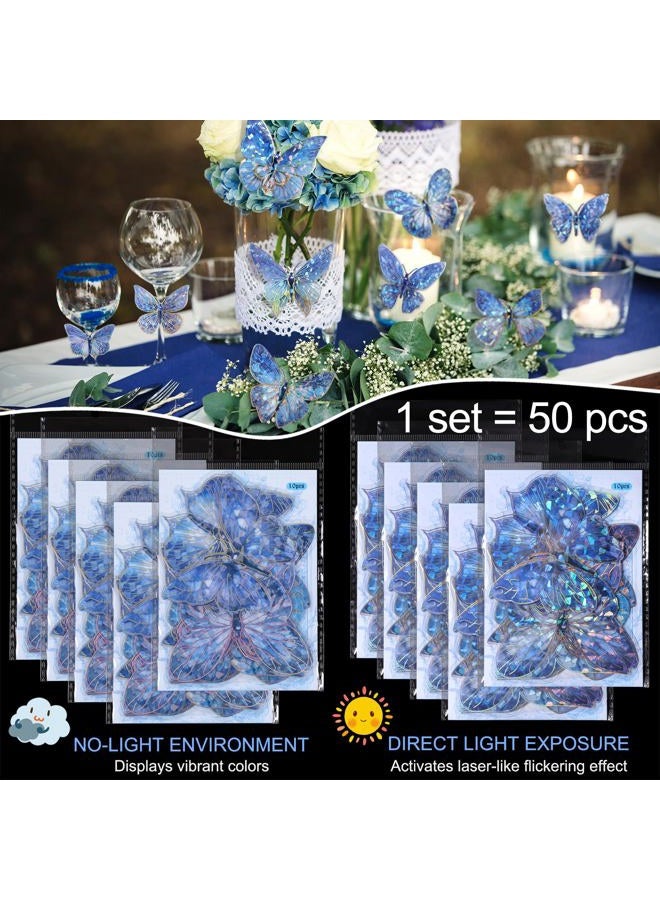 RAINBOW WSK 50 PCs Butterfly Wall Decor Cute Fairy Butterflies Wall Stickers 3D Butterflies for Birthday Cake Wedding Party Craft Room Decor Removable DIY Wall Decals sm- (Blue) - Image 3