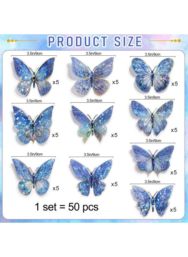 RAINBOW WSK 50 PCs Butterfly Wall Decor Cute Fairy Butterflies Wall Stickers 3D Butterflies for Birthday Cake Wedding Party Craft Room Decor Removable DIY Wall Decals sm- (Blue) - Image 4