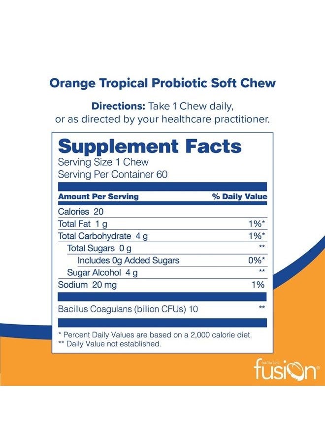 Probiotic Soft Chews | Orange Tropical Flavor Chewy Bariatric Vitamin | 10 Billion CFU | Bacillus Coagulans | Support Digestive & Immune Health | 60 Count - pzsku/ZDC4ECE476A44A540C33EZ/45/_/1689282673/f364a64d-b810-4fb0-857b-b850cc2f455d