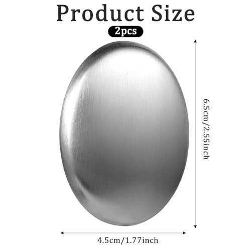 COMNICO 2 Pack Stainless Steel Soap Bar, Silver Odor Remover Magic Metal Odor Absorber Soap Rubbing Stone Kitchen Gadgets Eliminating Hands Skin Smell Like Onion Garlic Strong Scents (Oval) - Image 2