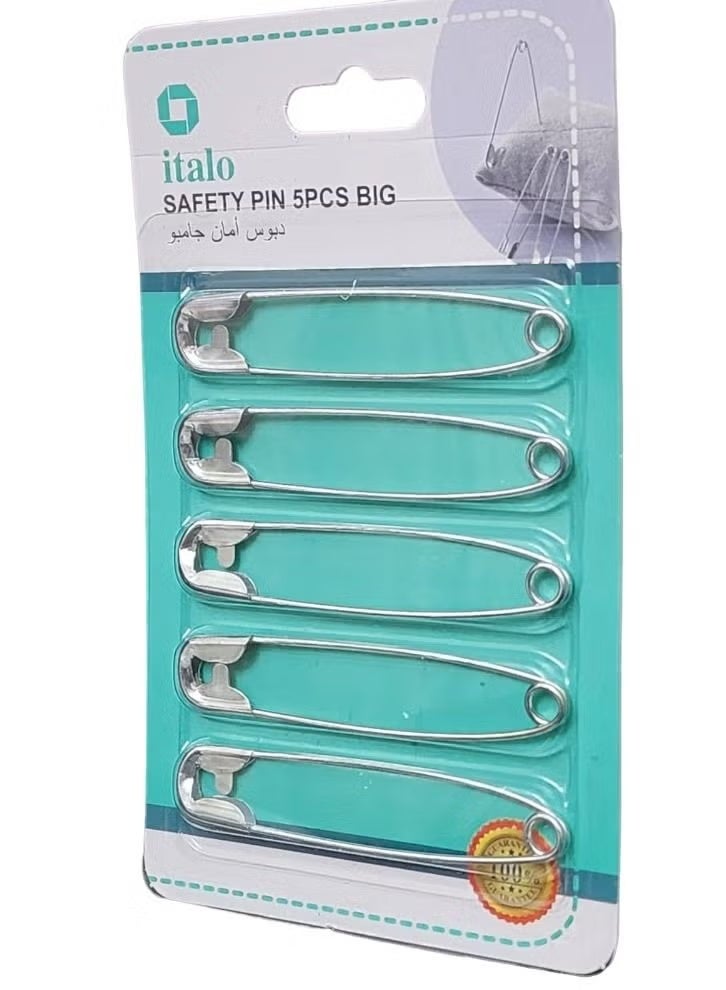 إيتالو مجموعة من 5 دبابيس أمان كبيرة، طولها 8.5 سم، مصنوعة من الفولاذ المطلي بالنيكل، مناسبة للملابس وغيرها من الأعمال الفنية والحرفية. - Image 3
