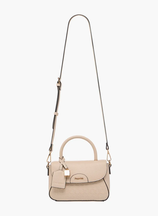 Paprika Monogram Embossed Satchel Bag with Button Closure