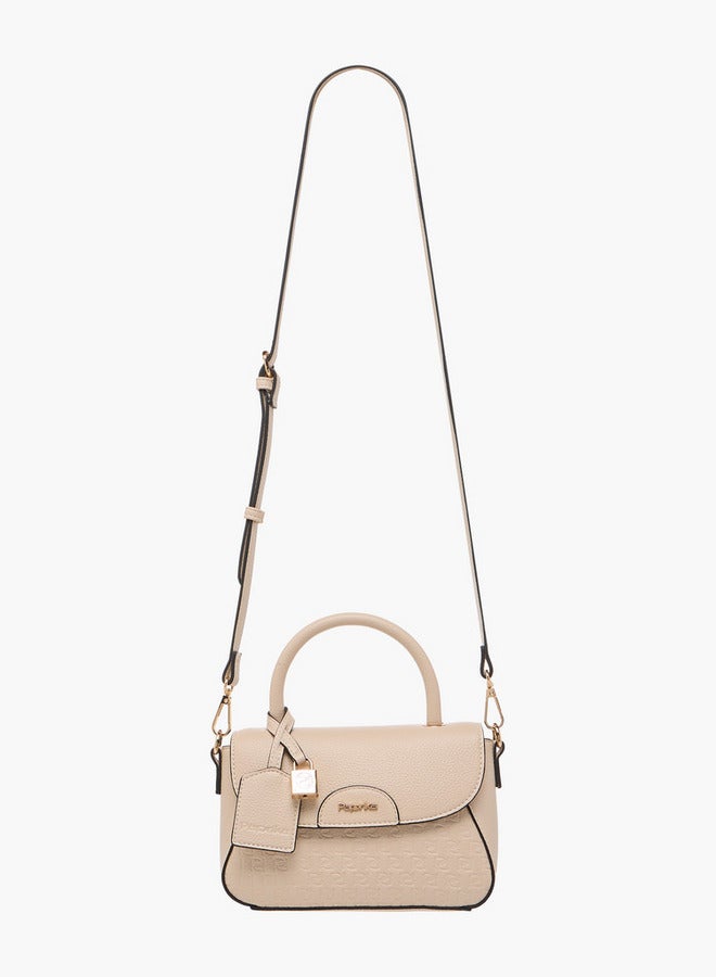 Paprika Monogram Embossed Satchel Bag with Button Closure - Image 3