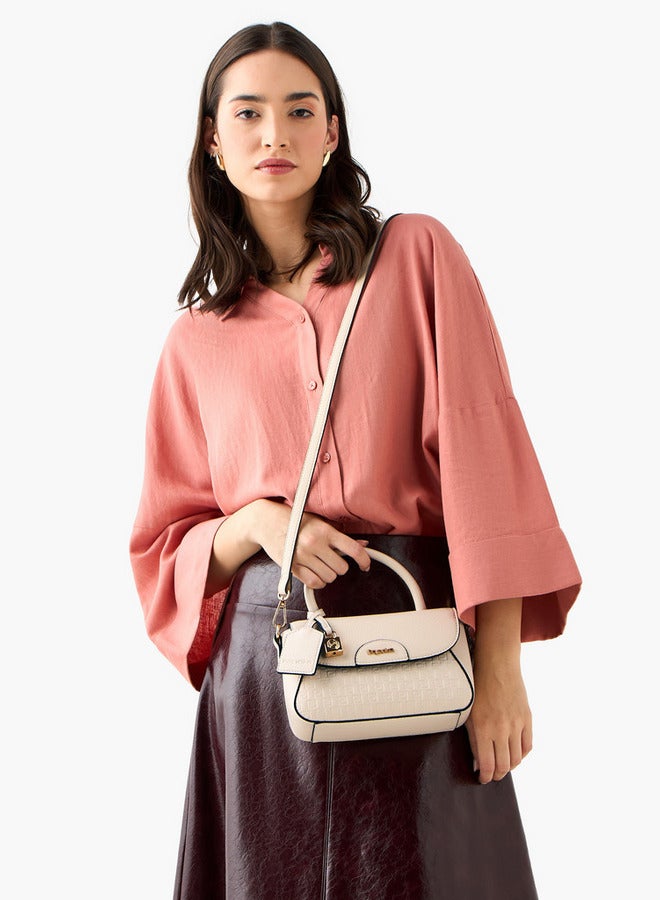 Paprika Monogram Embossed Satchel Bag with Button Closure - Image 2