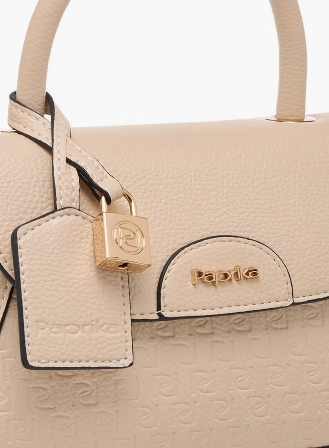 Paprika Monogram Embossed Satchel Bag with Button Closure - Image 5