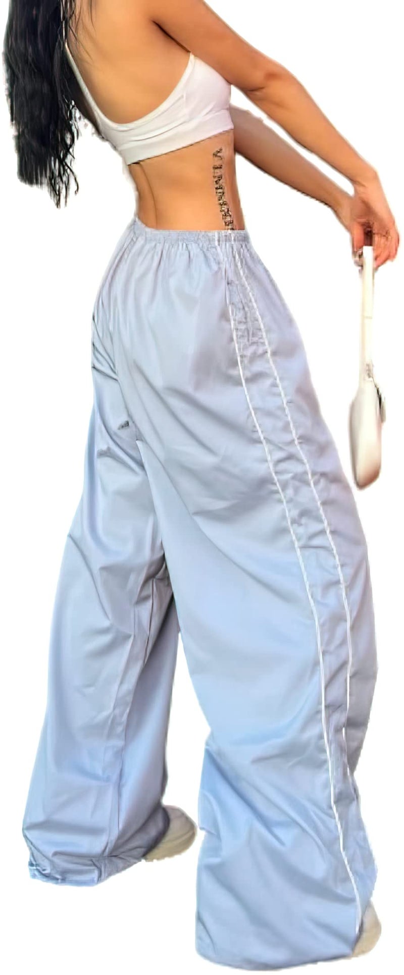 XPONNI Track Pants Women Baggy Y2k Parachute Pants Y2K Clothing LightBlue L Large