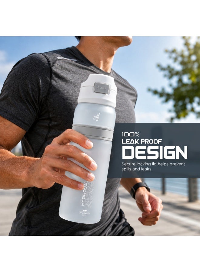 TR6 زجاجة TR6 Hydra Boost Active Frosted Bottle خالية من مادة BPA Tritan رياضية مع غطاء آمن قابل للطي ومضاد للتسرب ومتين وأنيق ومثالي للصالة الرياضية والسفر والاستخدام اليومي سعة 850 مل (أبيض) - Image 5