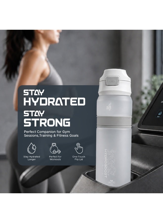 TR6 زجاجة TR6 Hydra Boost Active Frosted Bottle خالية من مادة BPA Tritan رياضية مع غطاء آمن قابل للطي ومضاد للتسرب ومتين وأنيق ومثالي للصالة الرياضية والسفر والاستخدام اليومي سعة 850 مل (أبيض) - Image 3