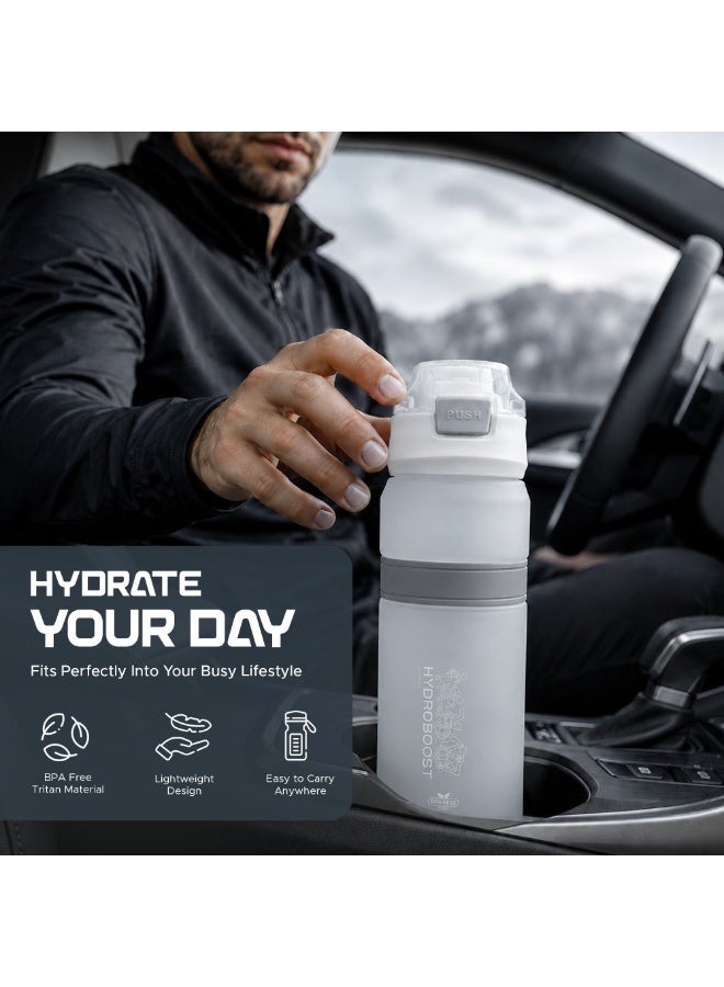 TR6 زجاجة TR6 Hydra Boost Active Frosted Bottle خالية من مادة BPA Tritan رياضية مع غطاء آمن قابل للطي ومضاد للتسرب ومتين وأنيق ومثالي للصالة الرياضية والسفر والاستخدام اليومي سعة 850 مل (أبيض) - Image 2