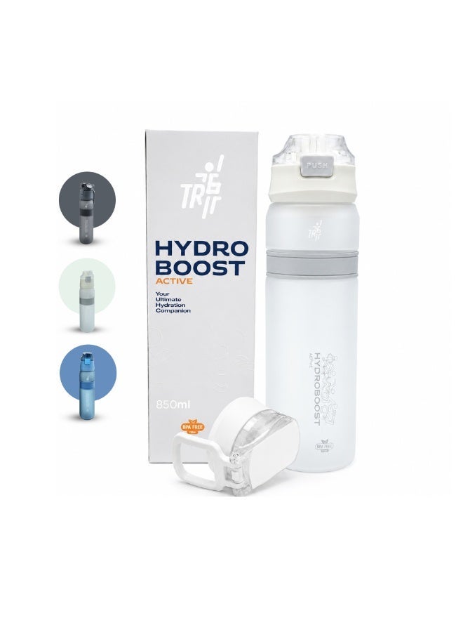 TR6 زجاجة TR6 Hydra Boost Active Frosted Bottle خالية من مادة BPA Tritan رياضية مع غطاء آمن قابل للطي ومضاد للتسرب ومتين وأنيق ومثالي للصالة الرياضية والسفر والاستخدام اليومي سعة 850 مل (أبيض) - Image 1