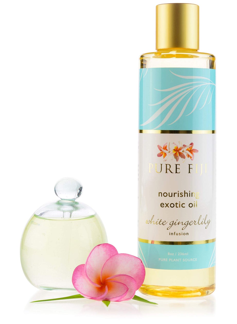 Pure Fiji PURE FIJI Nourishing Exotic Body Oil - Natural Coconut Oil for Skin in Bath & SPA with Vitamin E - Body Oil, Massage Oil, Body Lotion For Women and Men, White Gingerlily, 8oz 