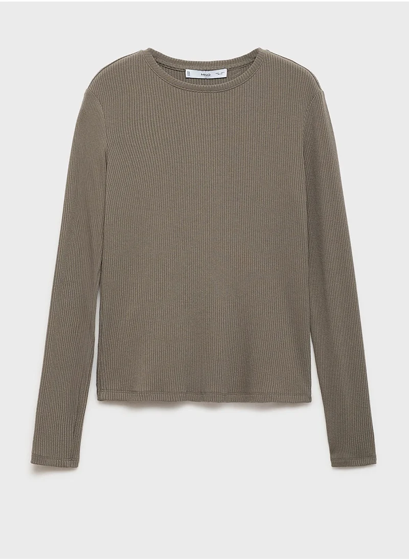 مانجو Essential Crew Neck Ribbed T-Shirt