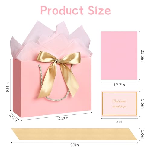 JMANNI Gift Bags, 1PCS Gift Bags Large with Ribbon and 1 Greeting Cards 2 Tissue Paper, Portable Paper Gift Bag with Handles, Birthday Gift Bags, Marble Pattern Present Bags for Christmas Wedding - Image 3