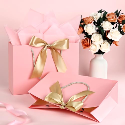 JMANNI Gift Bags, 1PCS Gift Bags Large with Ribbon and 1 Greeting Cards 2 Tissue Paper, Portable Paper Gift Bag with Handles, Birthday Gift Bags, Marble Pattern Present Bags for Christmas Wedding - Image 5