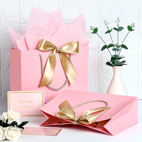 JMANNI Gift Bags, 1PCS Gift Bags Large with Ribbon and 1 Greeting Cards 2 Tissue Paper, Portable Paper Gift Bag with Handles, Birthday Gift Bags, Marble Pattern Present Bags for Christmas Wedding - Image 4
