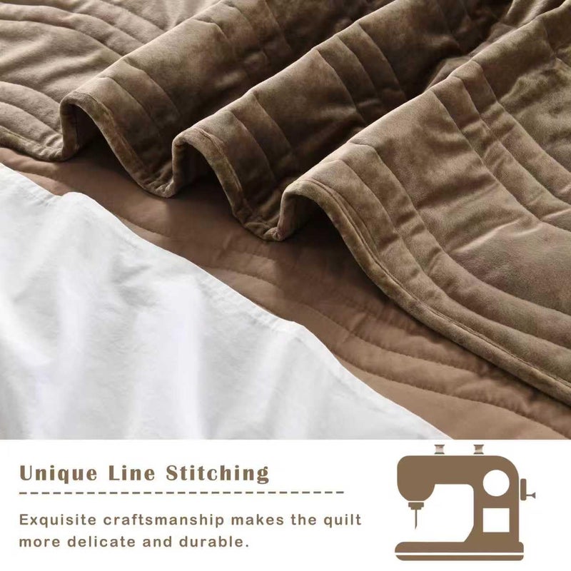 AJOCCI Velvet Quilt Set, Mocha Brown Velvet Quilt Queen Size Comforter Set, Luxury Bedding Soft Plush Bedspread, Machine Washable Coverlet, All-Season 3 Pieces - Image 4