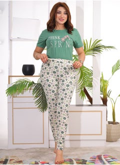 Star Tex Women's Cotton Home Summer Pajama Set Unique Design Simple Embroidery with Attractive Plaid Pants 2 Piece Set  - Image 4