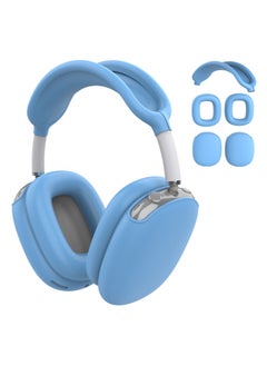 For Apple Airpods Max Earphone Case Headset Bluetooth Headset Protective Case Solid Color Silicone Earphone Case-Color:Sky Blue Three-piece Set-Model:AirPods Max Headphone Case