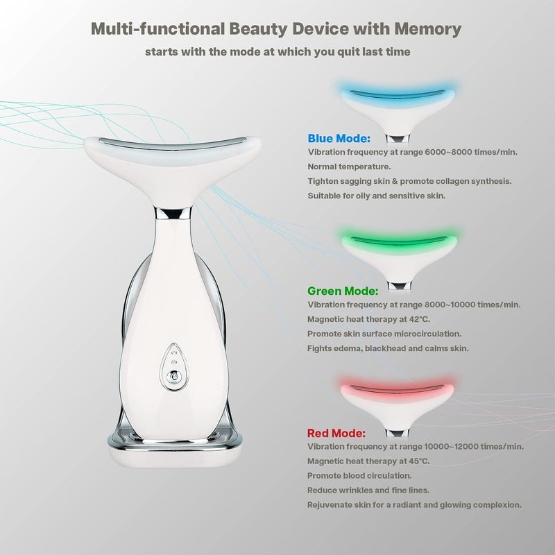 فرايكو جهاز تجديد البشرة LILY، مدلك الوجه والرقبة 3 في 1، أداة سبا للوجه في المنزل وجهاز Microglow اليدوي (أبيض) - Image 1