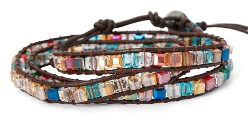 SPUNKYsoul 3 Wrap Dazzling Multi Color Crystal Leather Bracelet Collection - Image 1