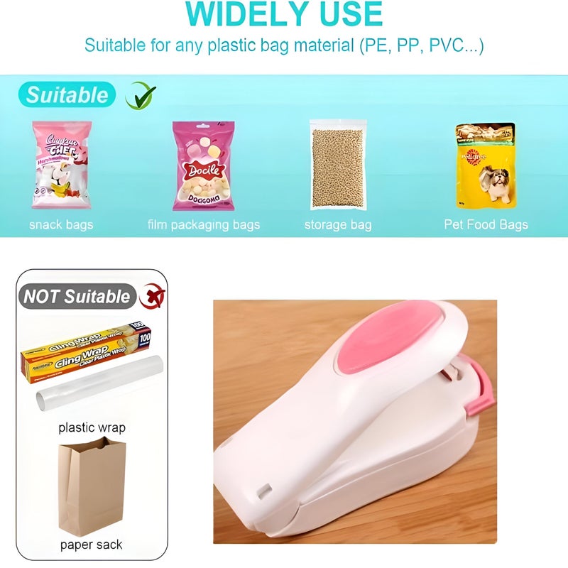 Plastic Lock - Battery-powered thermal sealer for compact bag closure, excellent for preserving food and maintaining kitchen order (assorted color) (piece-1) - Image 3