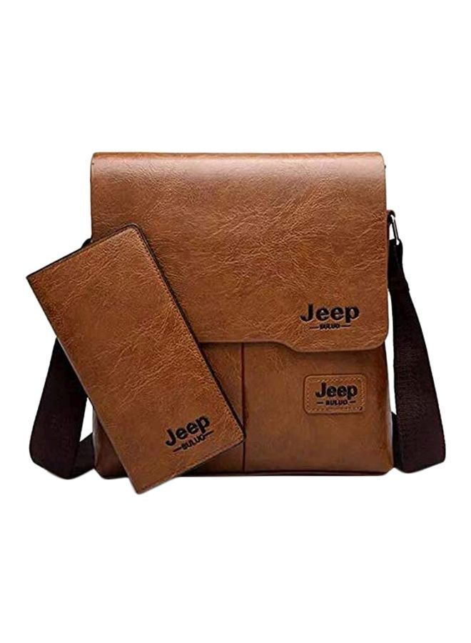 Jeep Leather Crossbody Bag With Purse Brown - Image 1