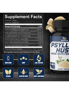 BMVINVOL BMVINVOL Psyllium Husk Capsules Fiber Supplement with Fenugreek, Turmeric, Ginger, Black Pepper - 240 Count for 4 Month Supply  - Image 2