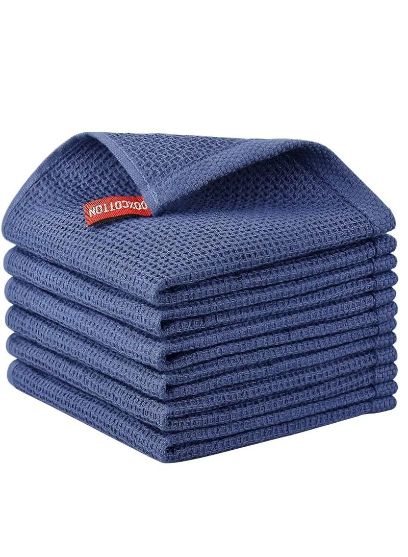 SOLARAE 100% Cotton Kitchen Dish Cloths, 6-Pack Ultra Soft Absorbent Quick Drying Dish Towels, Quick Drying Tea Towels Set, 12x12 Inches, Navy Blue - Image 1