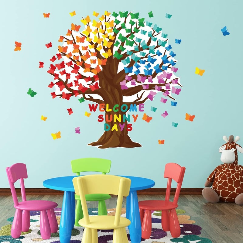 comfrt 128 Pcs Butterfly Tree Classroom Bulletin Board Decoration Welcome Sunny Days Bulletin Board Colorful Butterfly Cutouts for Classroom Wall Background School Chalkboard Supplies - Image 5