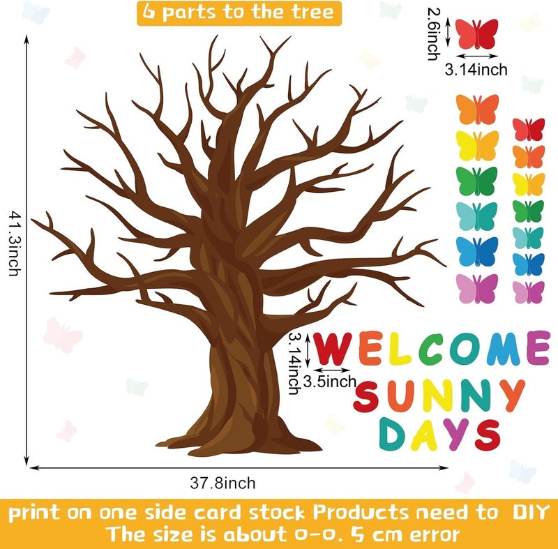 comfrt 128 Pcs Butterfly Tree Classroom Bulletin Board Decoration Welcome Sunny Days Bulletin Board Colorful Butterfly Cutouts for Classroom Wall Background School Chalkboard Supplies - Image 2