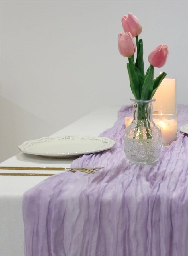 أجناس مفرش طاولة من القماش القطني 35x120 بوصة مفرش طاولة من الشاش بوهو مفرش طاولة من القماش القطني الشفاف مفرش طاولة ريفي شفاف بطول 120 بوصة لعيد الميلاد وحفلات الزفاف وحفلات استقبال المولود الجديد وحفلات أعياد الميلاد وتزيين الطاولات - Image 3