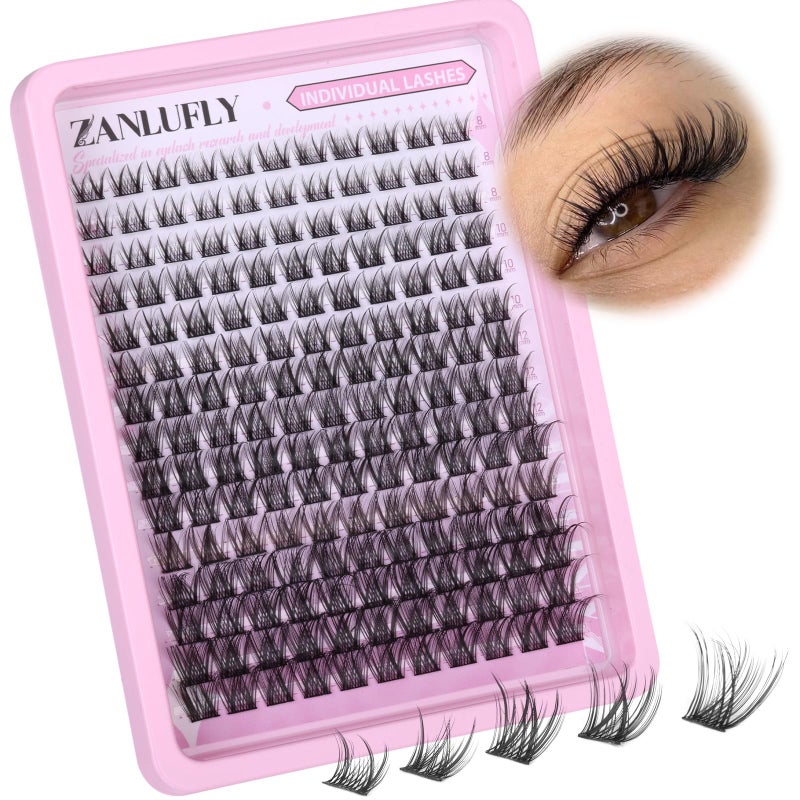 zanlufly Lash Clusters Wispy Eyelash Clusters Natural C-Curly DIY Lash Extension zanlufly 180Pcs Thin Band Individual Lashes Eyelash Extensions (8-16MM) - Image 1