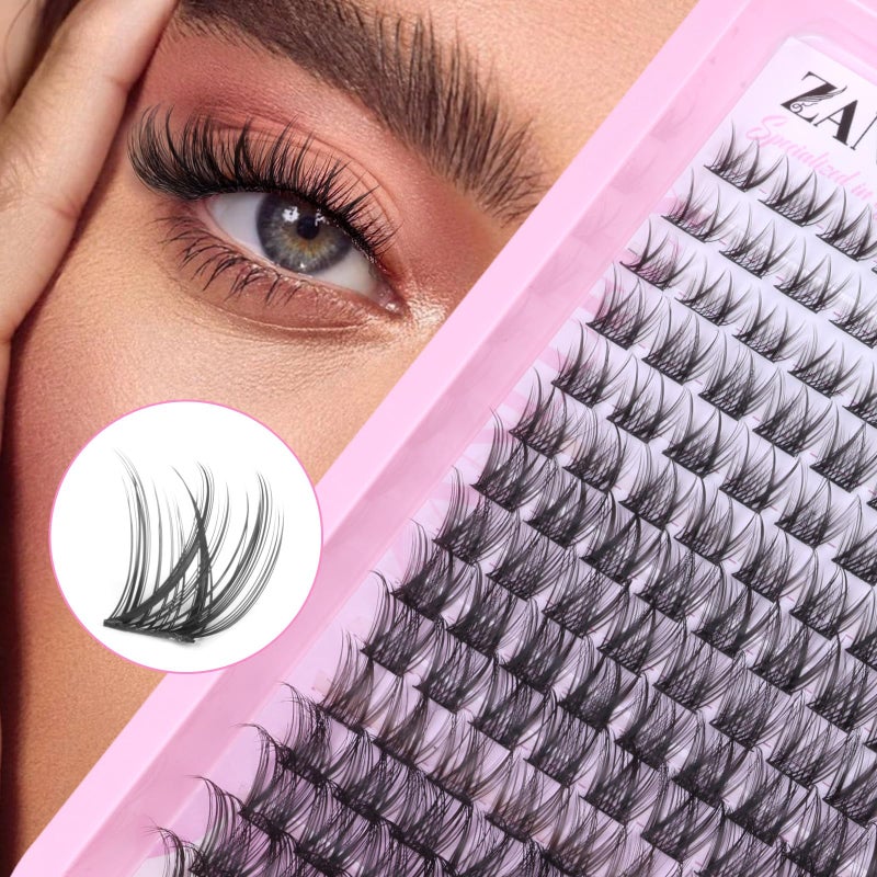 zanlufly Lash Clusters Wispy Eyelash Clusters Natural C-Curly DIY Lash Extension zanlufly 180Pcs Thin Band Individual Lashes Eyelash Extensions (8-16MM) - Image 5