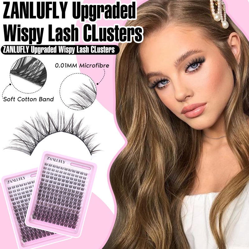 zanlufly Lash Clusters Wispy Eyelash Clusters Natural C-Curly DIY Lash Extension zanlufly 180Pcs Thin Band Individual Lashes Eyelash Extensions (8-16MM) - Image 3