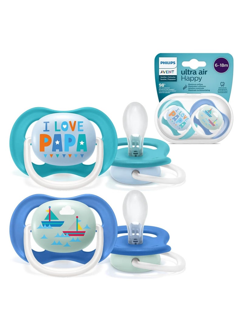 AVENT PHILIPS Ultra Air Pacifier, 6-18 months, Orthodontic & BPA-, 2 pcs, Blue and turquoise