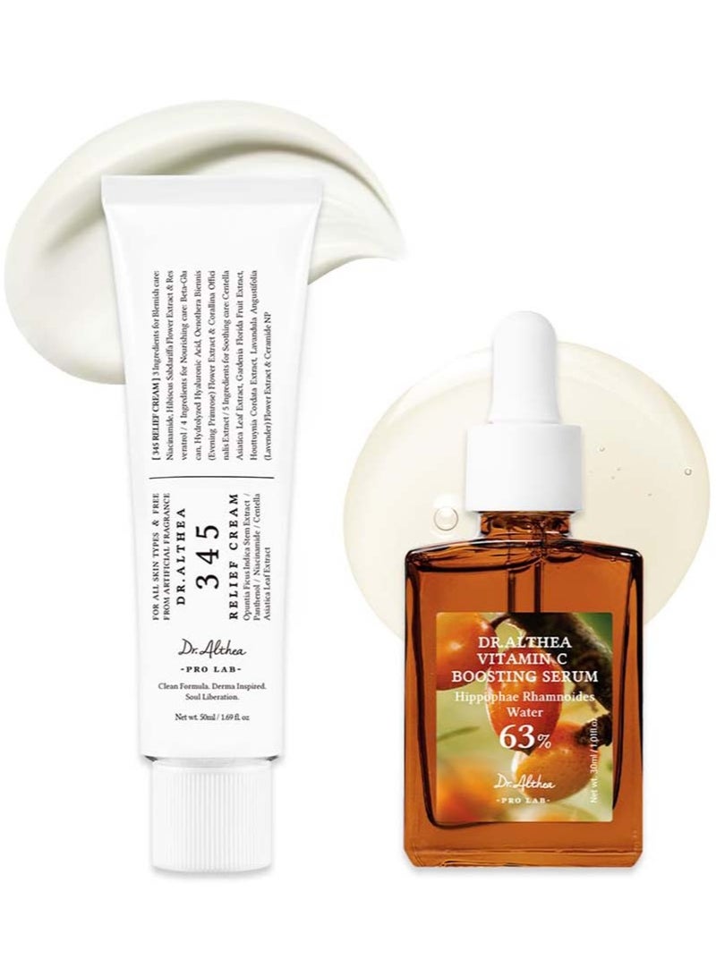 Dr.althea Dr.Althea Post Acne Care Set (Boosting) | 345 Relief Cream and Vitamin C Boosting Serum | Soothing Recovery, Deep Hydration, Brightening, Lightweight Texture, For All Skin Types, Vegan, Korean Skincare - Image 1