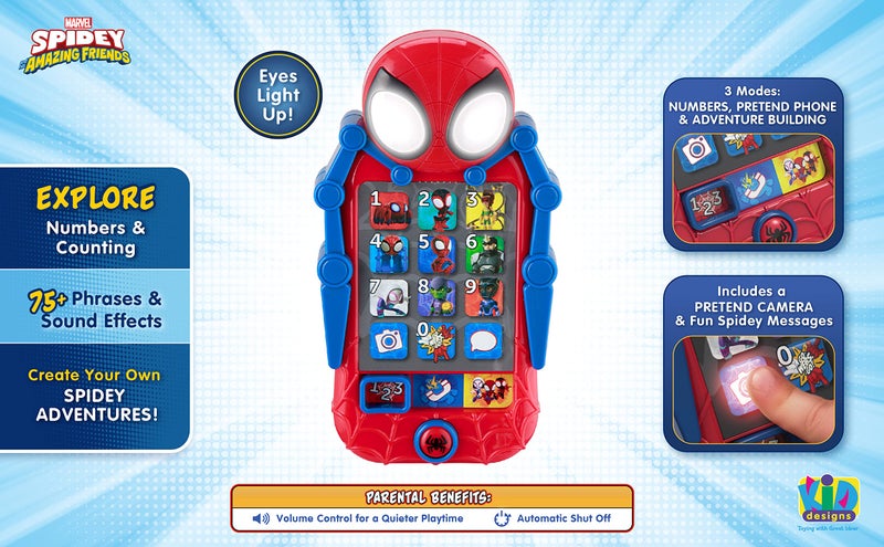 eKids Spidey and His Amazing Friends Toy Phone for Toddler with Built-in Preschool Learning Games, Educational Toys for Toddlers - Image 2