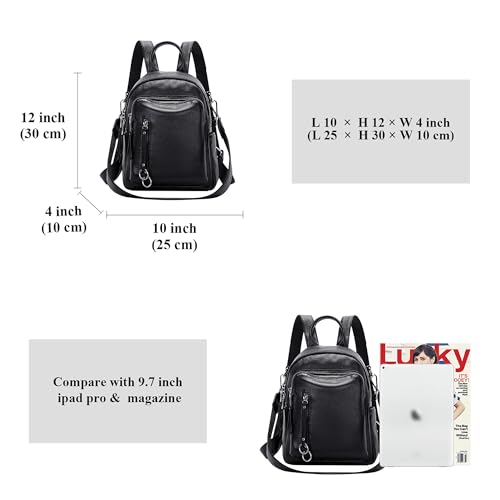 ALTOSY Fashion Genuine Leather Backpack Purse for Women Shoulder Bag Casual Daypack Small(S10 Black) - Image 5