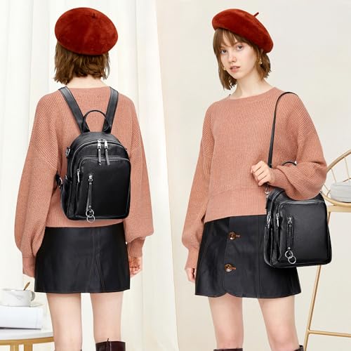 ALTOSY Fashion Genuine Leather Backpack Purse for Women Shoulder Bag Casual Daypack Small(S10 Black) - Image 3