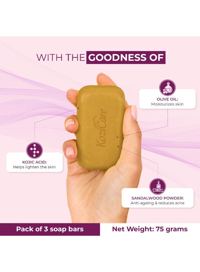 Kozicare Sandalwood Bath Soap for Younger Looking and Glowing Skin |75gm (Pack of 9) - Image 4