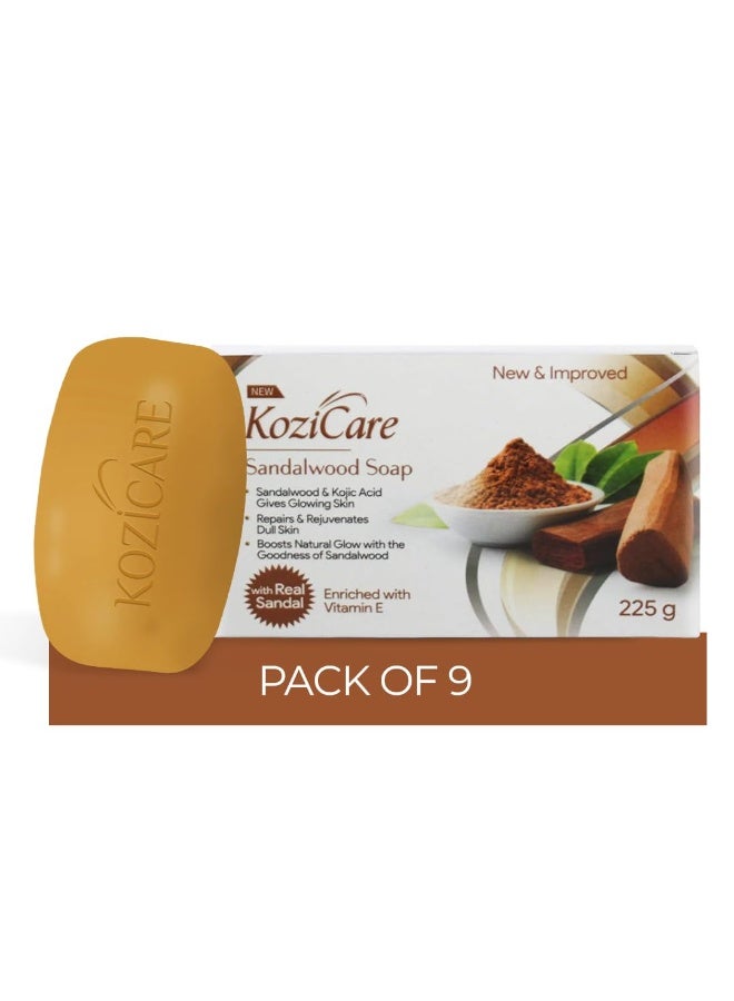 Kozicare Sandalwood Bath Soap for Younger Looking and Glowing Skin |75gm (Pack of 9) - Image 1