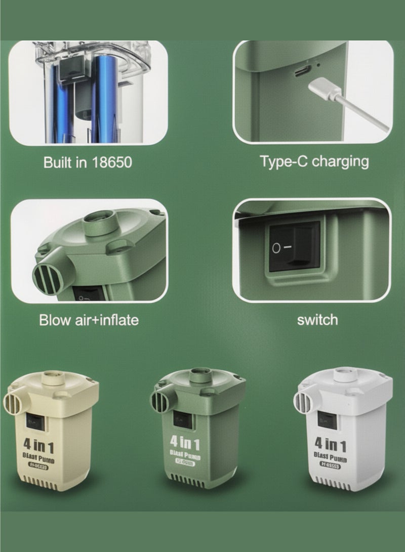 vexa pro Portable Electric Air Pump 260L/min | Rechargeable Inflator & Deflator | Type-C Charging | 3 Nozzles for Air Mattress, Boats, Pool Floats & Camping – White - Image 5