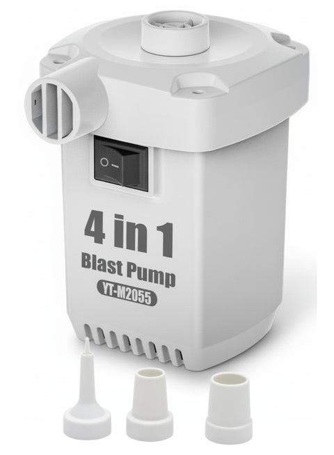Portable Electric Air Pump 260L/min | Rechargeable Inflator & Deflator | Type-C Charging | 3 Nozzles for Air Mattress, Boats, Pool Floats & Camping – White