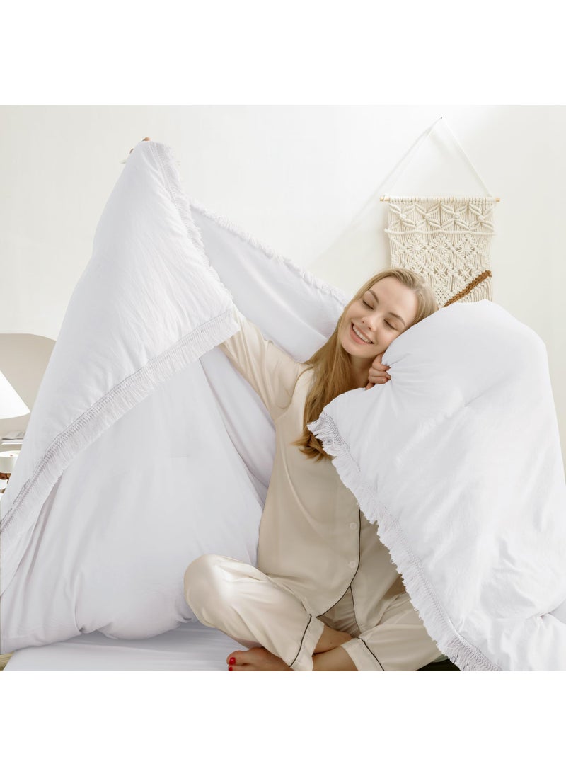 Andency Andency White Comforter Set Twin Size  2 Pieces Boho Lightweight Tassel Bedding Comforter Sets  All Season Soft Fluffy Fringe Bed Set (66x90In Comforter & 1 Pillowcase)  - Image 2