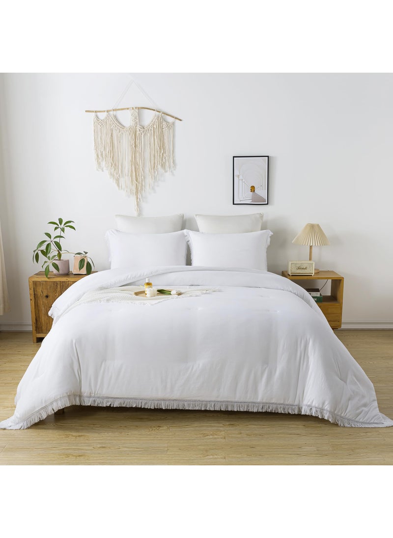 Andency Andency White Comforter Set Twin Size  2 Pieces Boho Lightweight Tassel Bedding Comforter Sets  All Season Soft Fluffy Fringe Bed Set (66x90In Comforter & 1 Pillowcase)  - Image 3