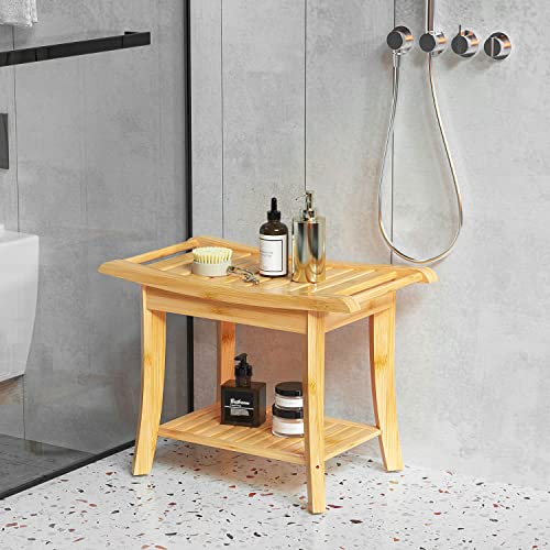 Bamfan Bamboo Shower Bench Inside Shower Stool with SpaceEfficient Storage Shelf Shower Bath Chairs Spa Seats for Bathroom Great for All Ages Unisex Elderly Waterproof Natural - Image 5