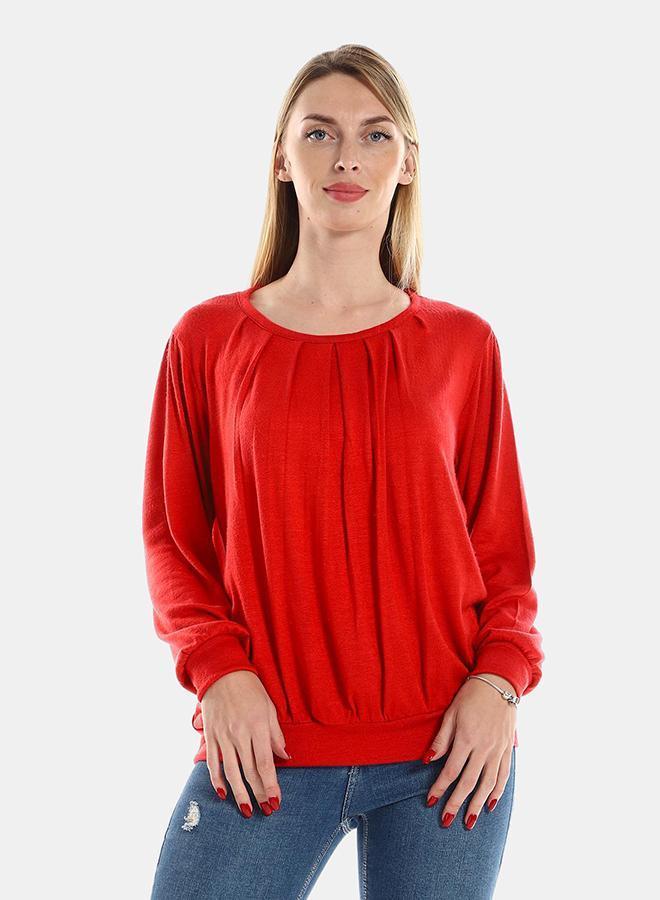 kady Jamila Women Knitted Round Neck SweaterWith Decorative Hem, ,red-XXL - Image 1