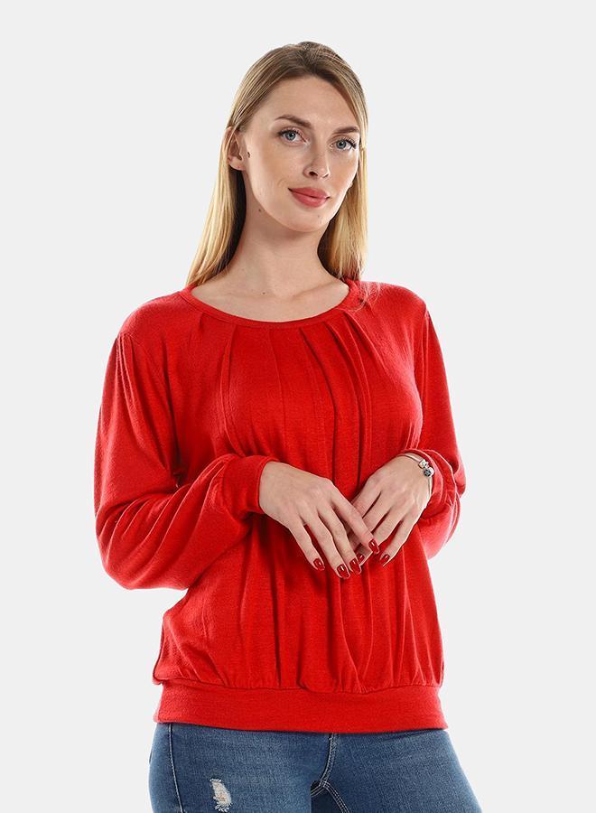 kady Jamila Women Knitted Round Neck SweaterWith Decorative Hem, ,red-XXL - Image 2