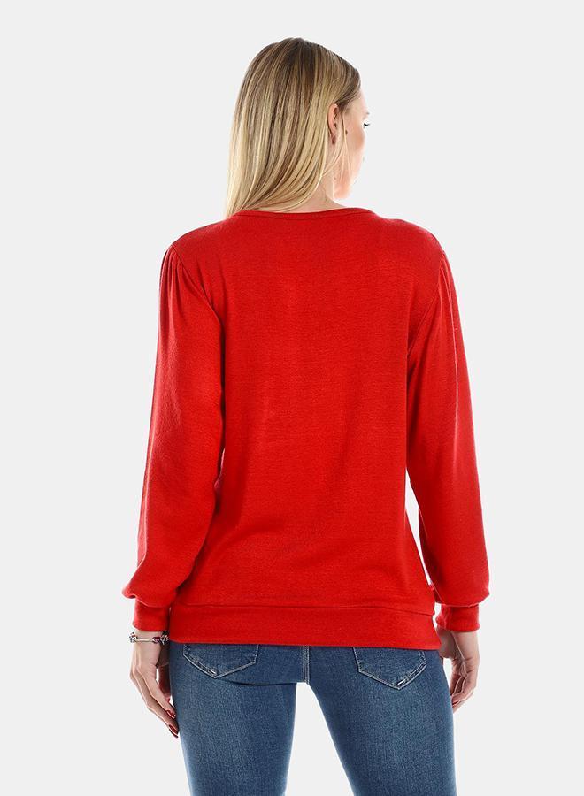 kady Jamila Women Knitted Round Neck SweaterWith Decorative Hem, ,red-XXL - Image 3